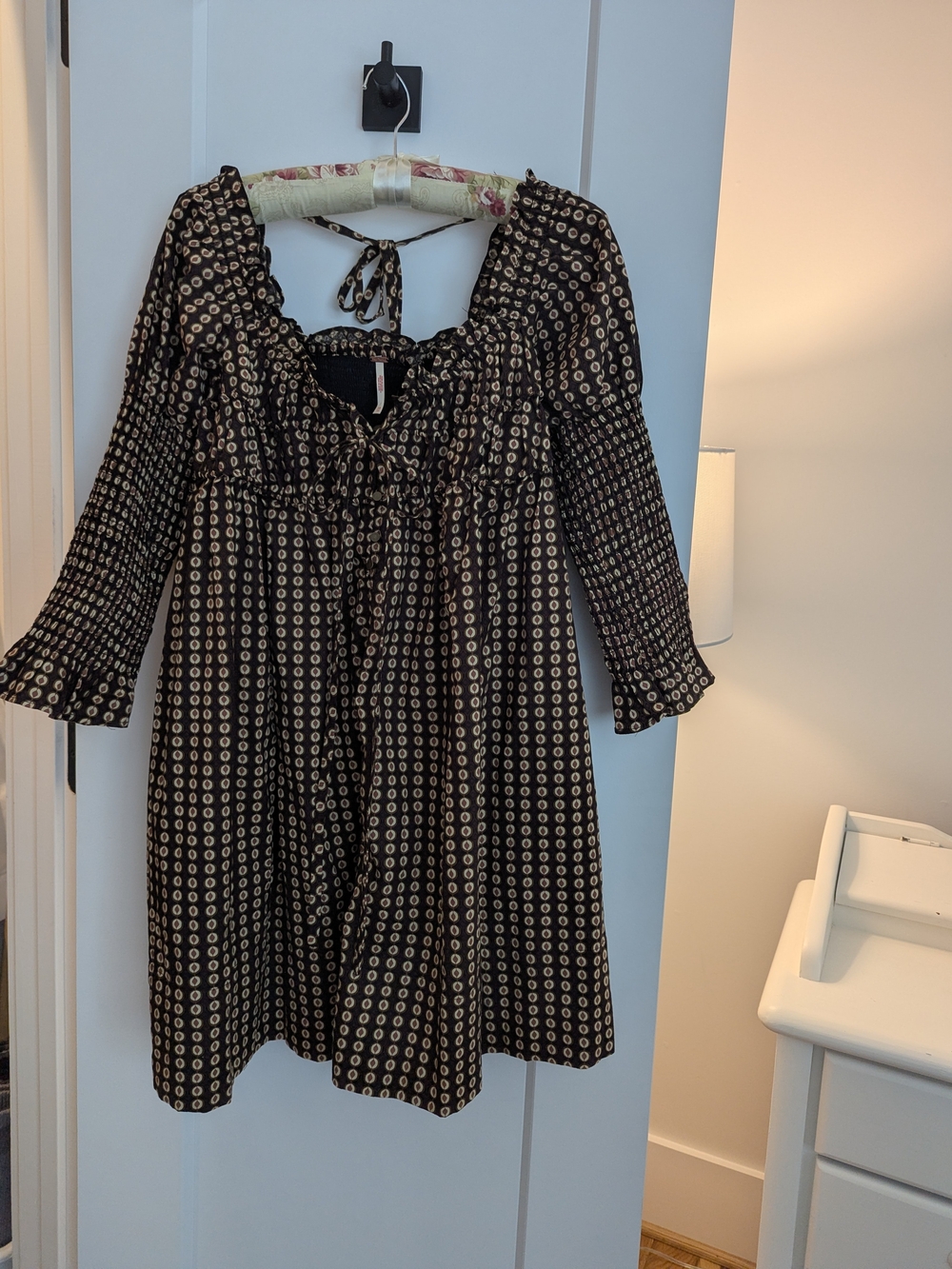 Free People Black Mini Dress with Cream Dot Print